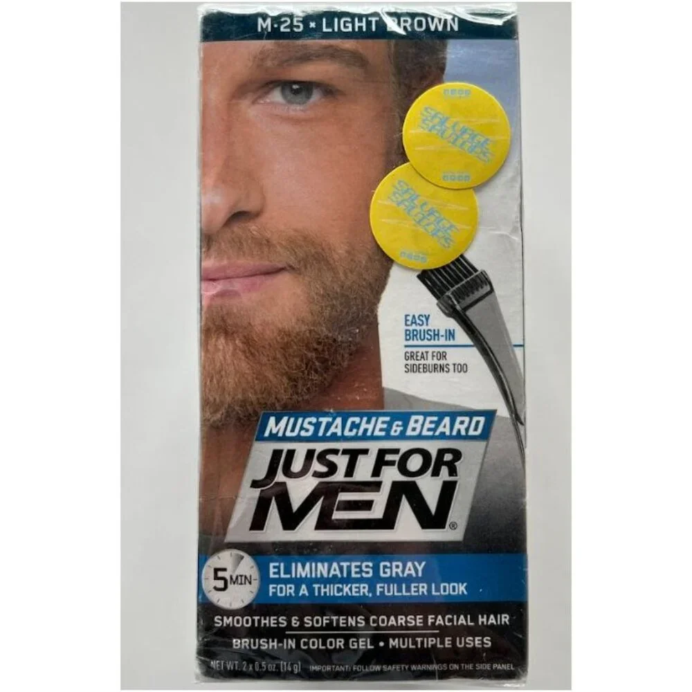 Just For Men Mustache & Beard Brush-In Color Gel M-25 Light Brown 3Pk